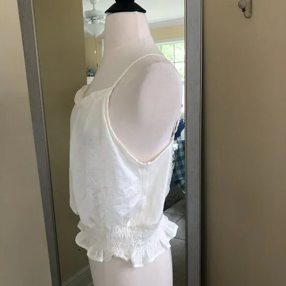 Glam White Ruffle Ruched Camisole Top Size Medium - Picture 2 of 7